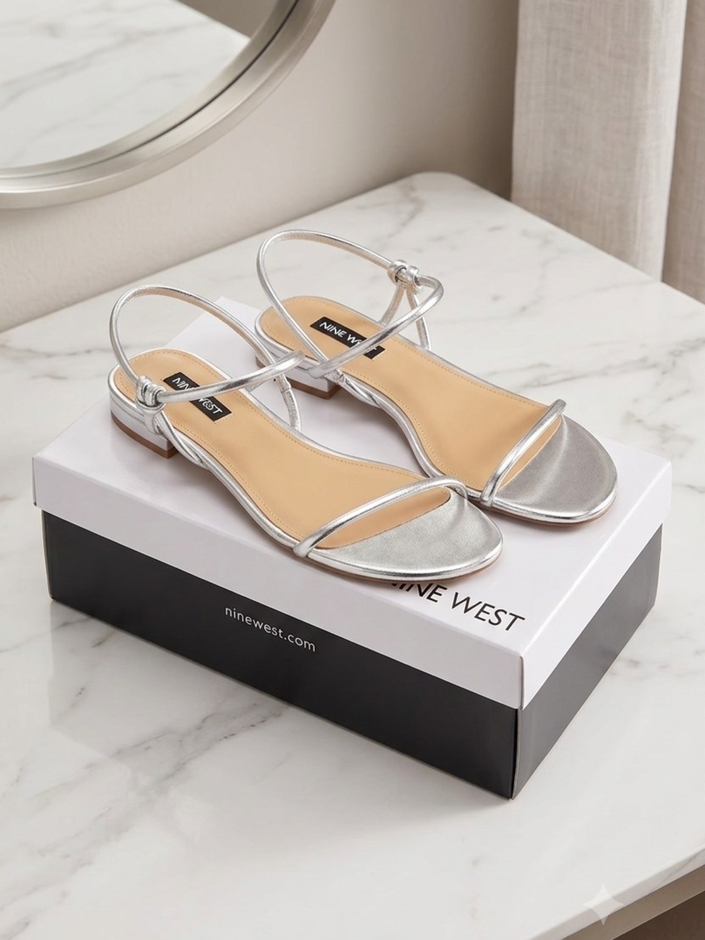 Nine West Silver Minimalist Strappy Sling Sandals